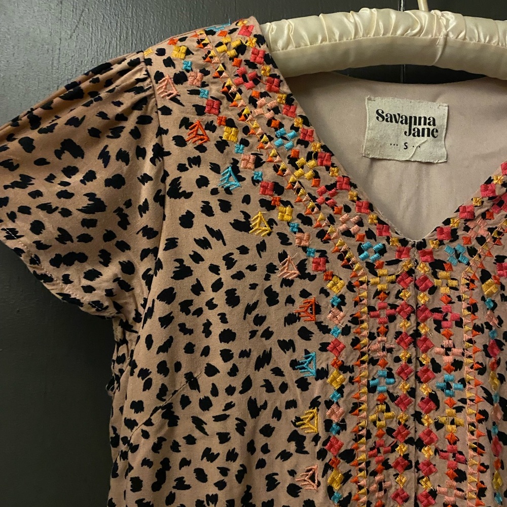 Savanna Jane Animal Print Top with Multicolor Embroidery